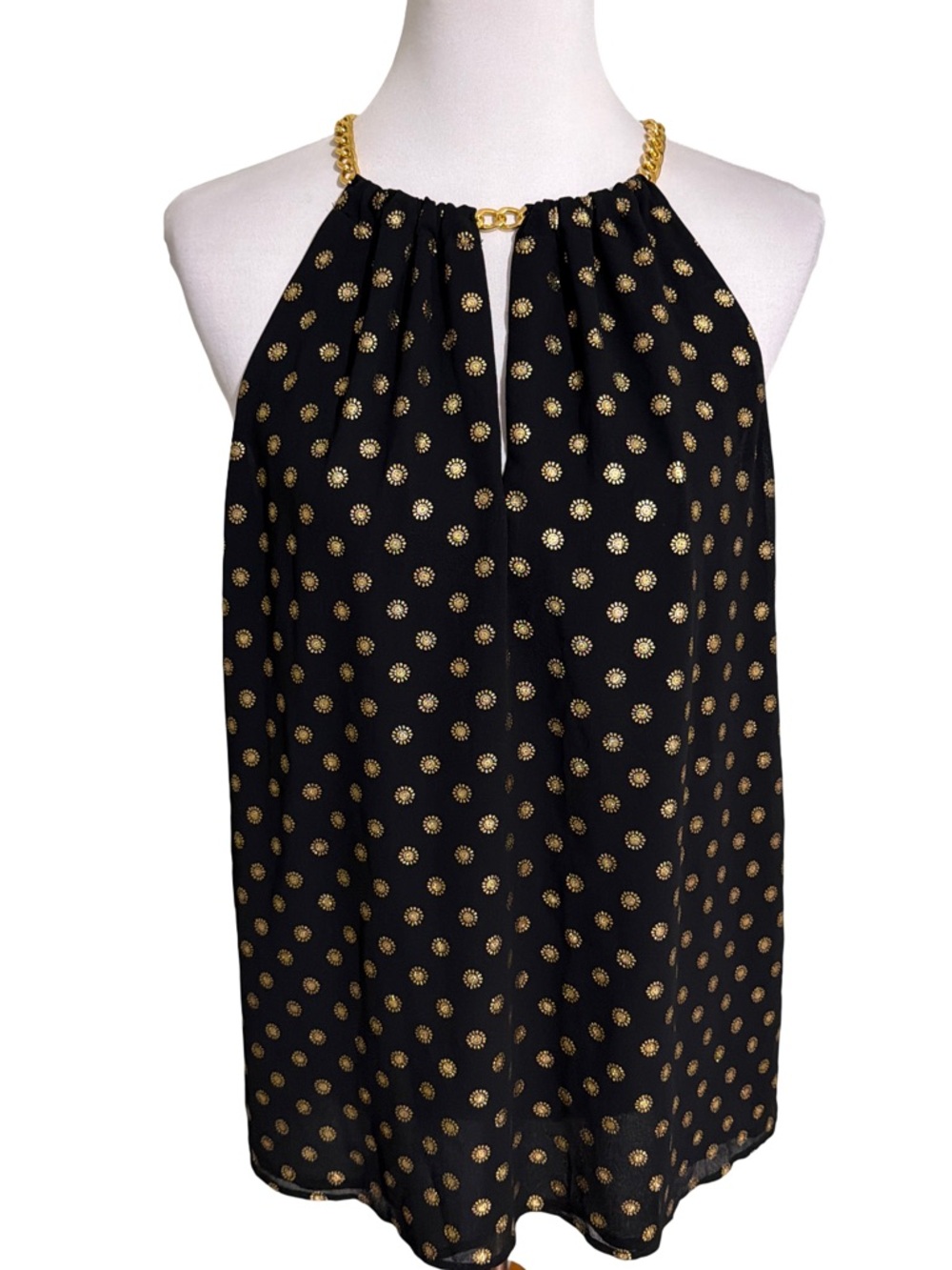 Michael Kors Black Gold Dot Halter Top